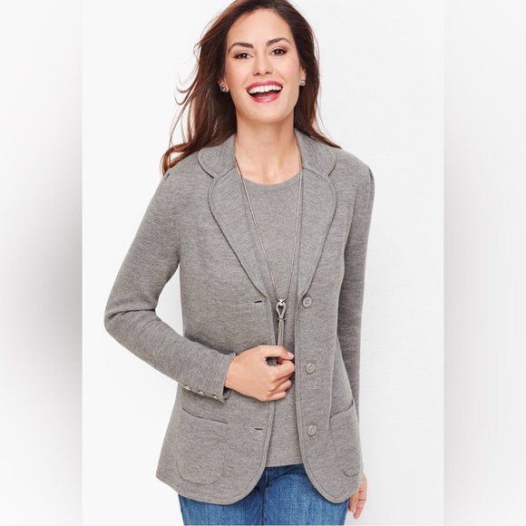 Talbots Jackets & Blazers - NWOT Talbots Merino Wool Grey Sweater Blazer Size Small